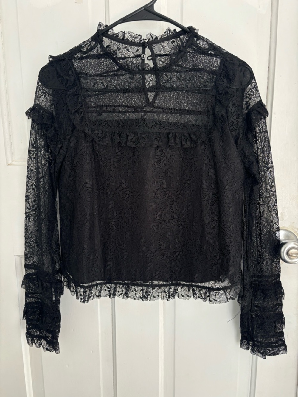 Zara Black Sheer Lace Ruffle Blouse